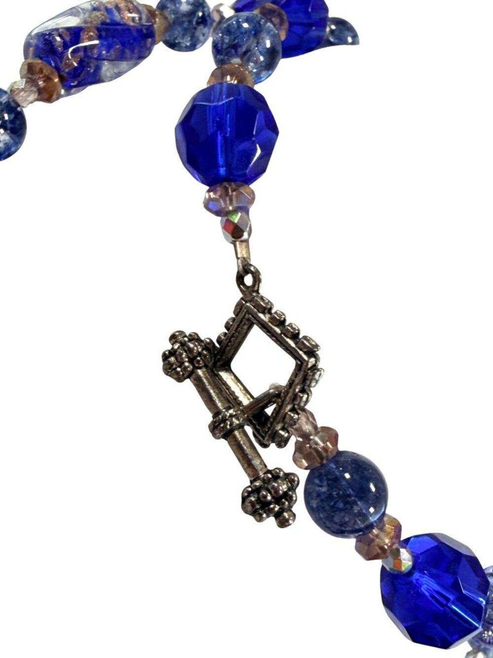 Cobalt Blue Glass Bead Necklace 28" Toggle Clasp Handmade Jewelry Statement - Picture 2 of 7